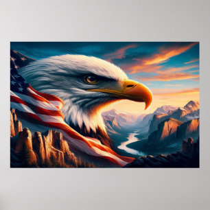 Affiche Aigle Majestueux Fusionné Avec Drapeau Américain 3