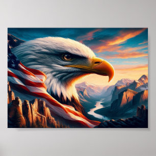 Affiche Aigle Majestueux Fusionné Avec Drapeau Américain 5