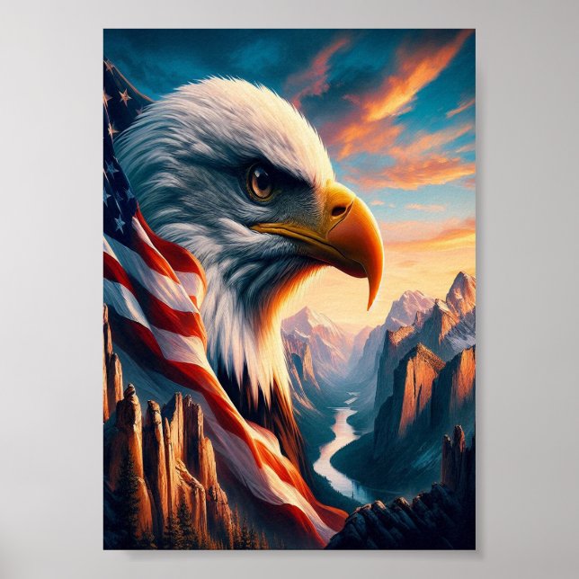 Affiche Aigle Majestueux Fusionné Avec Drapeau Américain 7 (Devant)