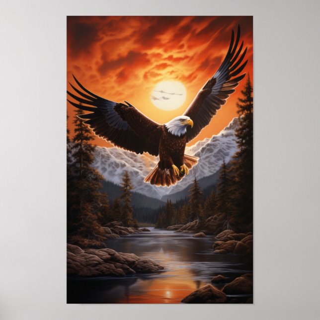 Affiche Aigle Majestueux S'Élevant Au-Dessus Du Fleuve - S (Devant)