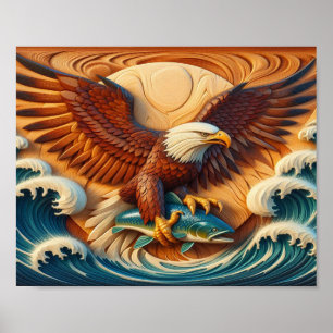 Affiche Aigle majestueux serrant un poisson 10x8