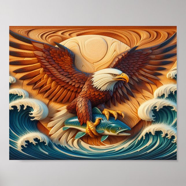 Affiche Aigle majestueux serrant un poisson 10x8 (Devant)