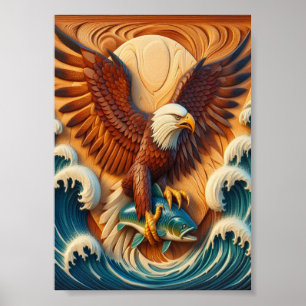 Affiche Aigle majestueux serrant un poisson 7x5