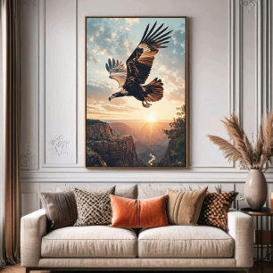 Affiche Aigle majestueux volant au coucher du soleil
