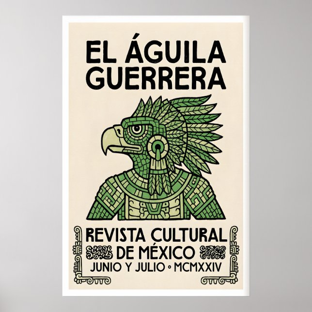 Affiche Aigle Mexicain Motif Guerrier Aztèque (Devant)