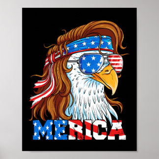 Affiche Aigle Mullet Merica 4 juillet Drapeau américain Us