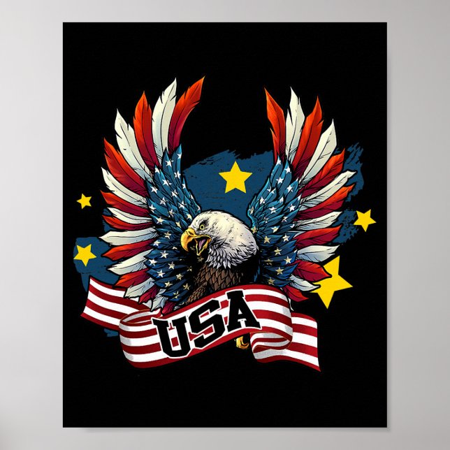 Affiche Aigle patriotique 4 juillet États-Unis Drapeau amé (Devant)