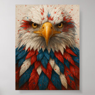 Affiche Aigle patriotique avec plumes rouges blanches