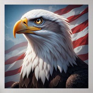 Affiche Aigle Patriotique Drapeau USA Pour la Liberté à la