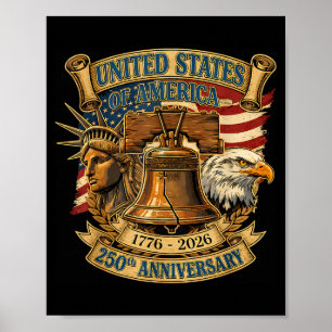 Affiche Aigle patriotique et drapeau 250 ans américain 4 j