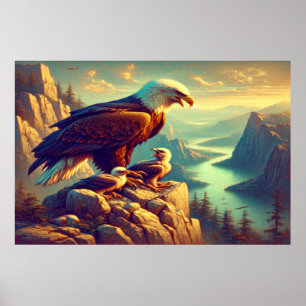 Affiche Aigle perché sur le rocher avec ses bébés