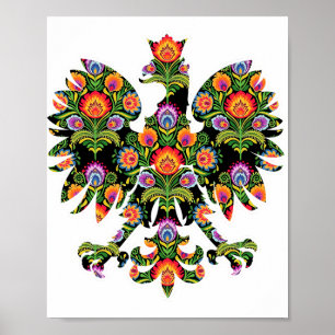 Affiche Aigle polonais Pologne Emblème Wycinanki, Polonais