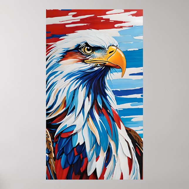 Affiche aigle rouge blanc et bleu chauve (Devant)