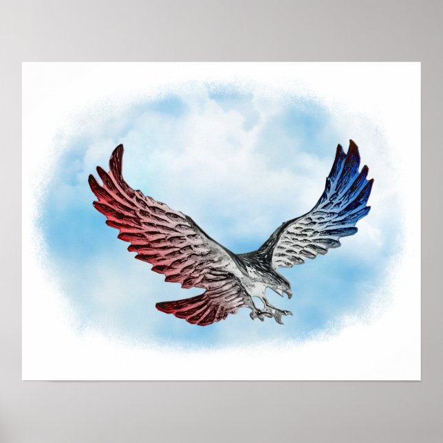 Affiche Aigle rouge blanc et bleu dans les nuages (Devant)