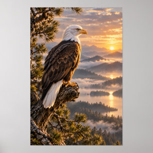 Affiche Aigle royal sur fond de montagne dorée au coucher