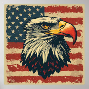 Affiche Aigle Vintage avec Drapeau Américain – Art Rétro U