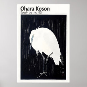 Affiche Aigrette sous la pluie, estampe japonaise sur bois
