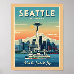 Affiche Aiguille spatiale Retro Seattle Washington
