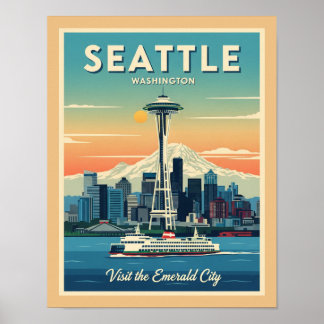 Affiche Aiguille spatiale Retro Seattle Washington