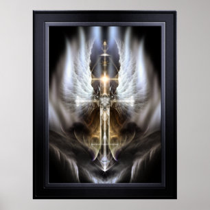 Affiche Aile d'ange céleste Croix Art fractal noir