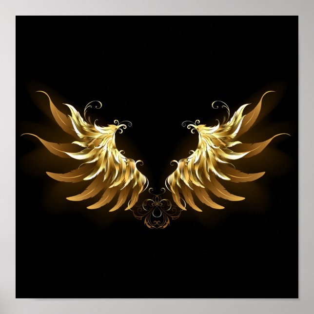 Affiche Ailes d'Ange d'or sur arrière - plan noir (Devant)