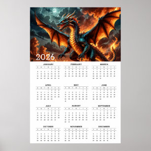Affiche Ailes de Flamme : Calendrier Mythique du Dragon 20