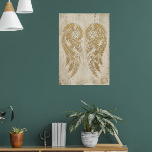 Affiche Ailes jumelles d'ange dorées Art sacré mural spiri
