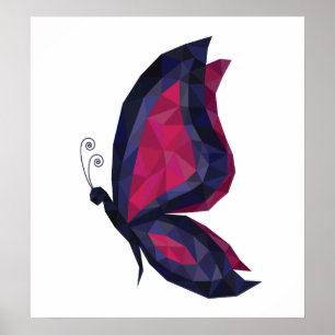 Affiche Ailes papillon hitech modernes, rose bleu géométri