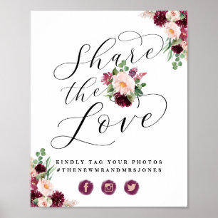 Affiche Aime Floral Partagez l'amour Photo Hashtag Panneau