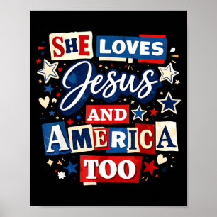 Affiche Aime Jésus Et L'amérique Trop Drapeau Usa 4 Juille