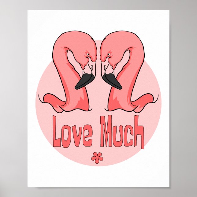 Affiche Aimer beaucoup Kawaii belle deux flamants roses (Devant)