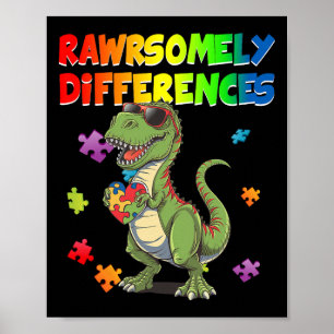 Affiche Aimer L'Autisme T Rex Dinosaur Rawrsomement Différ
