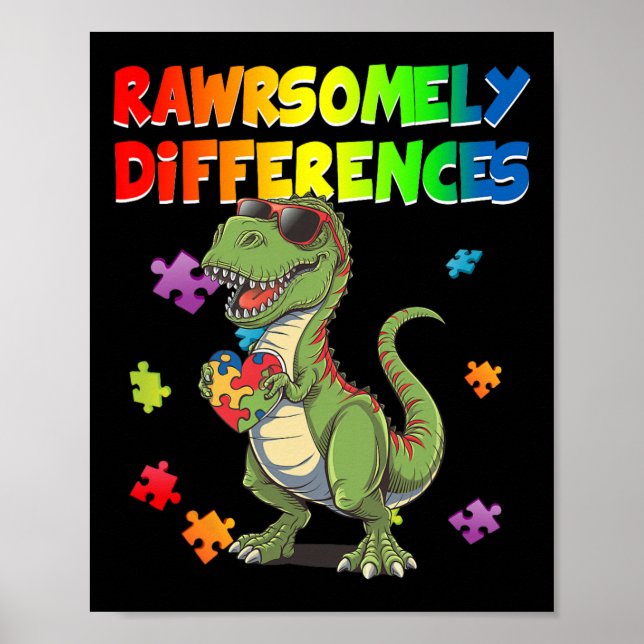 Affiche Aimer L'Autisme T Rex Dinosaur Rawrsomement Différ (Devant)