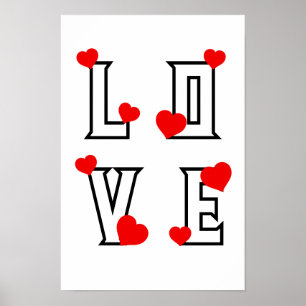 Affiche AIMER les coeurs rouges