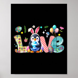 Affiche Aimer Pâques Lapin Penguin Chasse Oeufs Fleurs Col