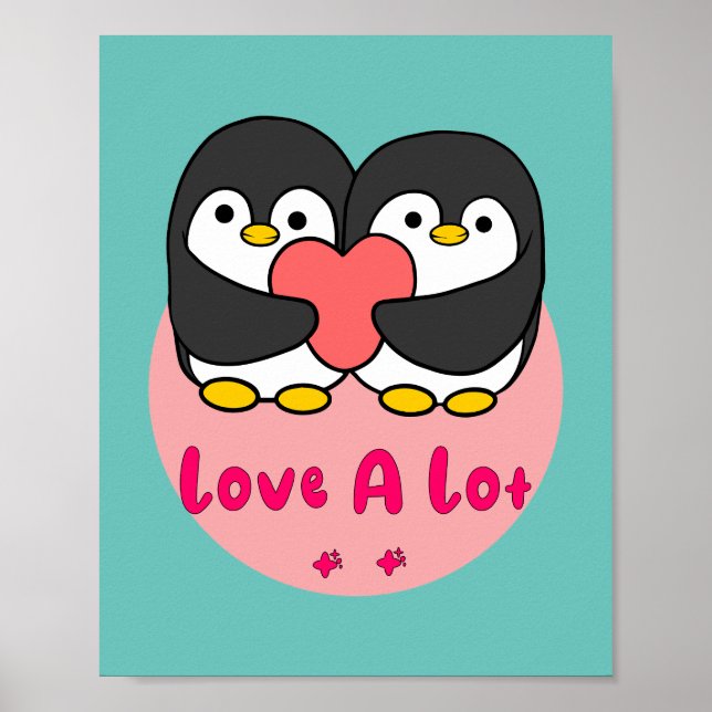 Affiche Aimez beaucoup Kawaii mignon pingouins tenant coeu (Devant)