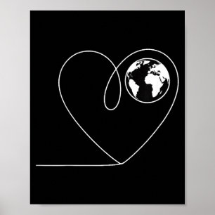 Affiche Aimez la planète Terre cœur globe minimaliste