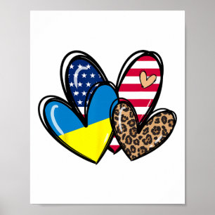 Affiche Aimez l'Ukraine Drapeau américain américain Cœur L