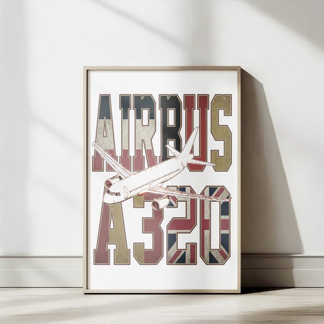 Affiche Airbus A320 Avion de ligne. Drapeaux européens vin (Airbus a320 Jetliner. Vintage European Flags. Poster)