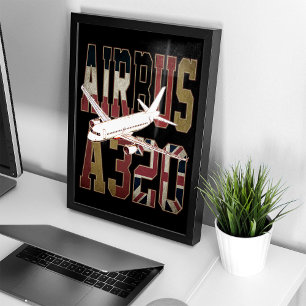 Affiche Airbus A320 Avion de ligne. Drapeaux européens vin