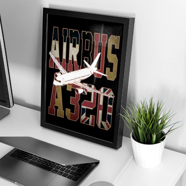 Affiche Airbus A320 Avion de ligne. Drapeaux européens vin (Airbus a320 Jetliner. Vintage European Flags. Framed Art)