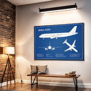 Affiche Airbus A320 - Dessins de plans de l'avion ABD