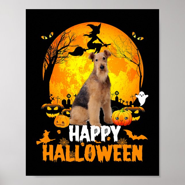 Affiche Airedale Chien Joyeux Jour d'Halloween avec la Lun (Devant)