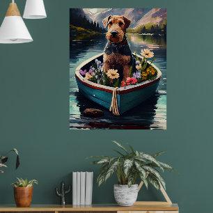 Affiche Airedale Dog on a Paddle : Une aventure Pittoresqu
