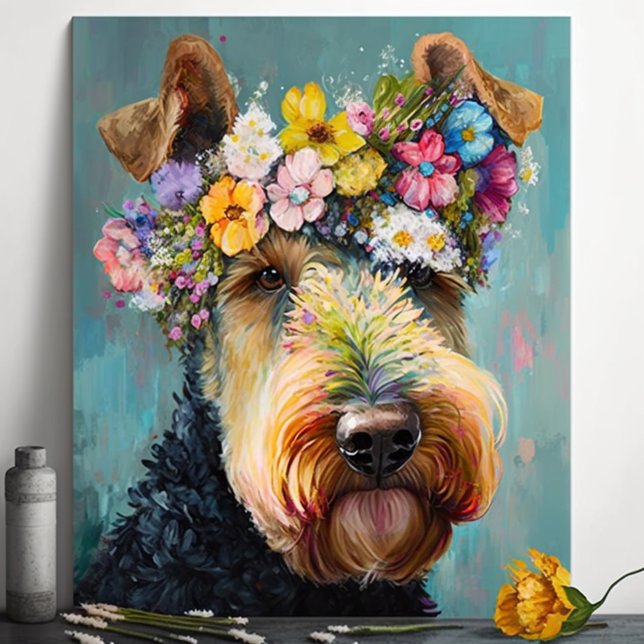 Affiche Airedale Terrier Abstraite peinture florale (Créateur téléchargé)