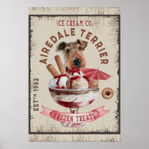 Affiche Airedale Terrier Crème glacée Funny Frozen Traitem