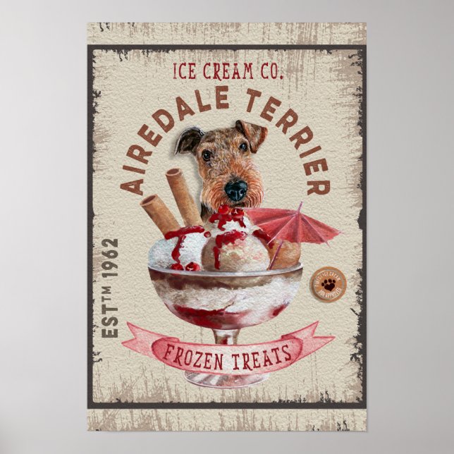 Affiche Airedale Terrier Crème glacée Funny Frozen Traitem (Devant)