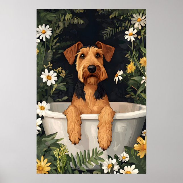 Affiche Airedale Terrier In Bathtub Poster, Funny Dog (Devant)