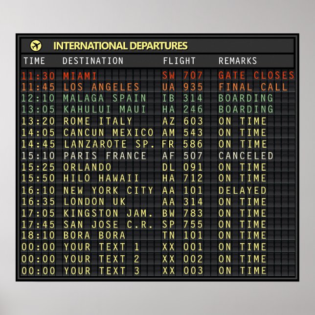 Affiche Airport Board 👉 personnalisable ❗ lire les instru (Devant)