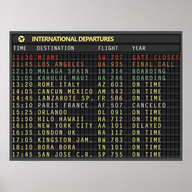 Affiche Airport Board (texte personnalisable, titre aussi) (Devant)